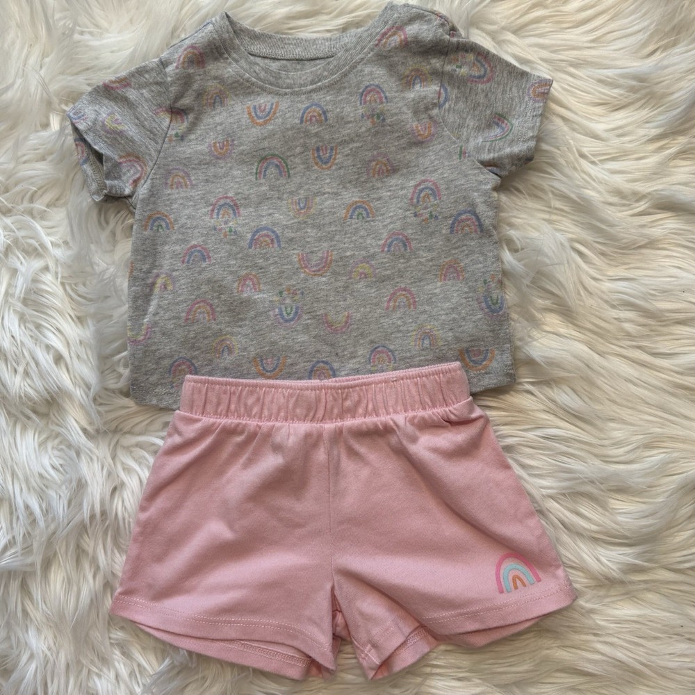 Garanimals Toddler Girl 2 Piece Rainbow Graphic Tee Short Set Size 18 Months