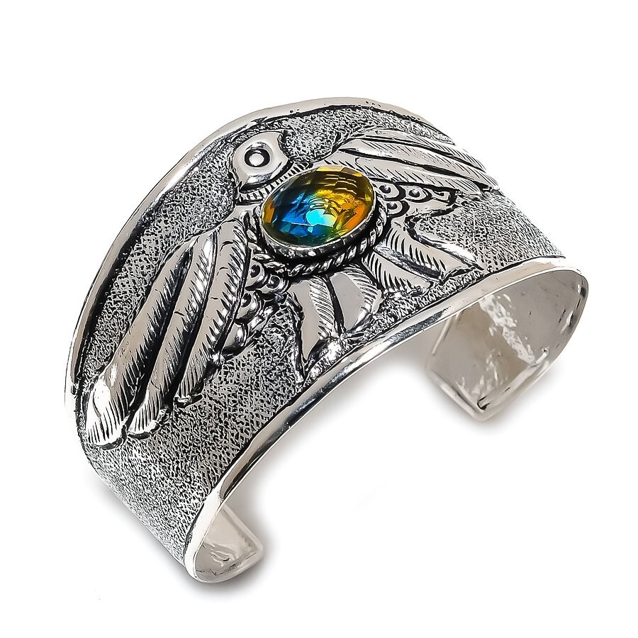 Eagle - Bi-Color Tourmaline Gemstone Handmade Cuff Jewelry Bangle Adjst. KC-116