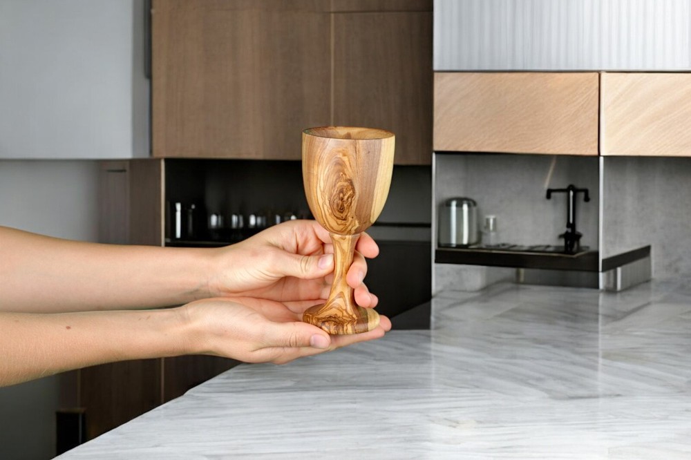 Handmade Olive Wood Goblet – Wooden Chalice / Rustic Drink Cup