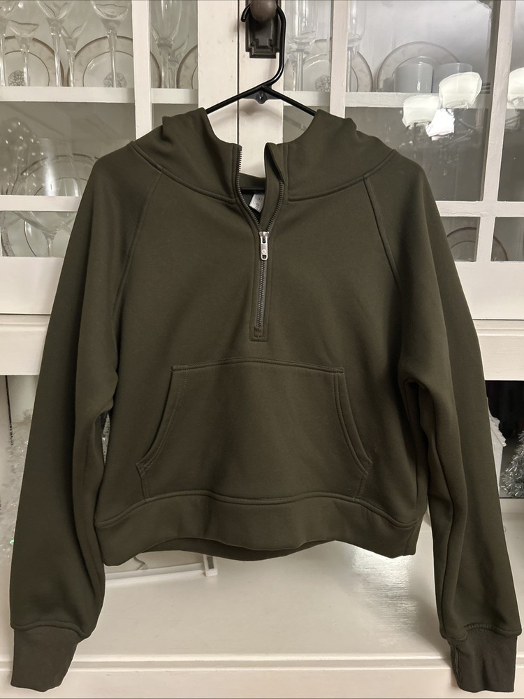 LASLULU Women's 3/4 Zip Long Sleeve Hoodie, Kangaroo Pocket Olive Size M