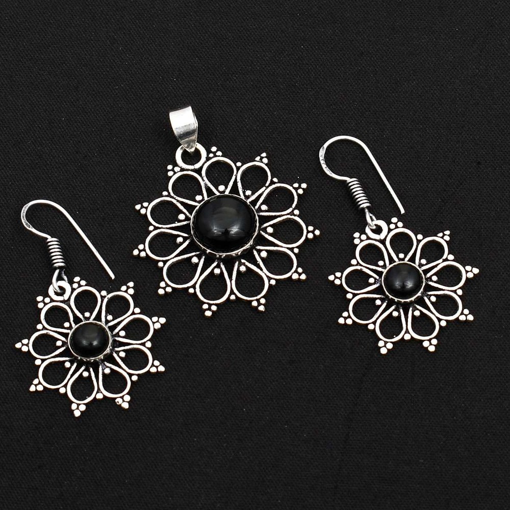 Black Onyx Gemstone Handmade Pendant and Earring Set Gift AP-73947