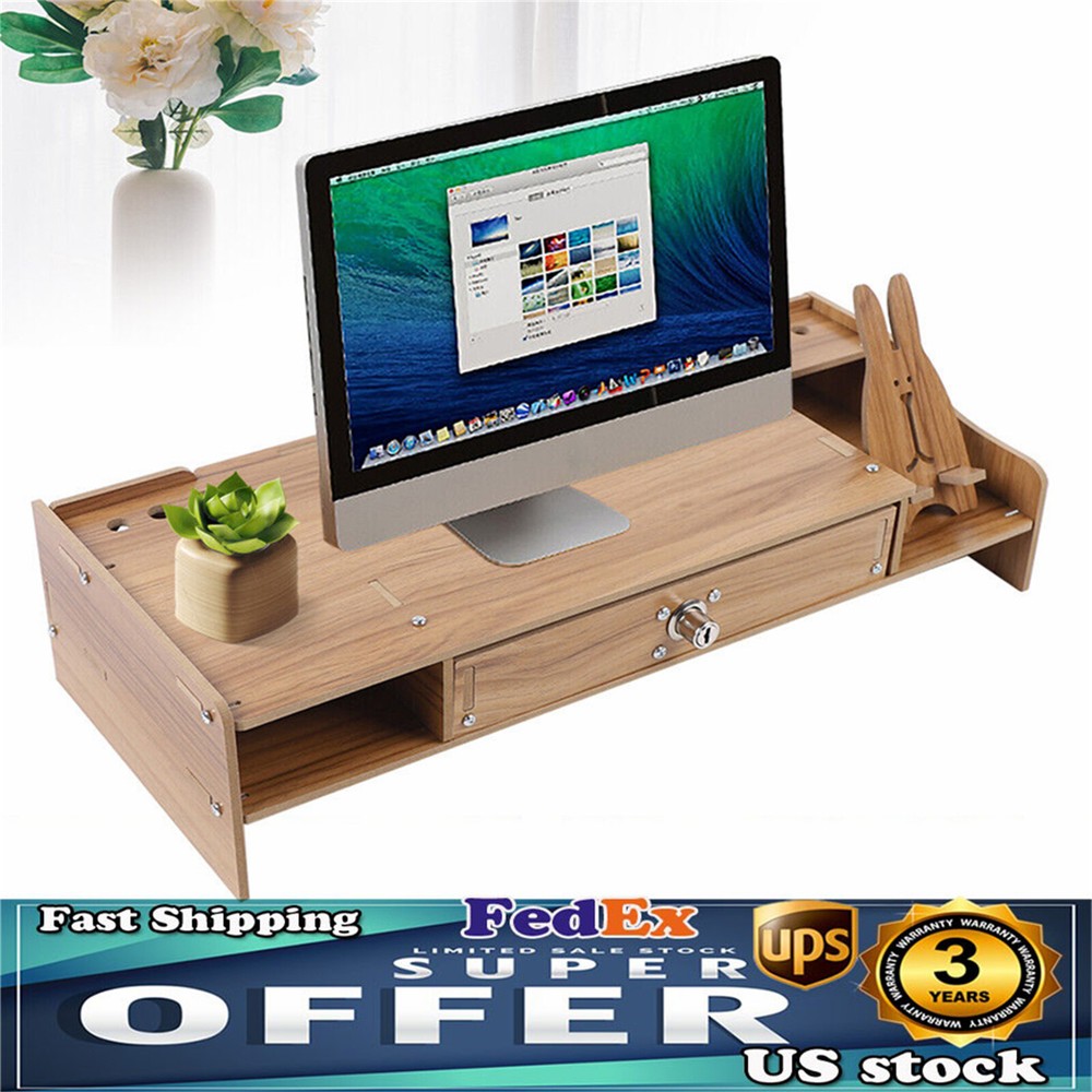 Wood Monitor Riser with Drawer Computer/Laptop/PC Stand for Desk Organizer