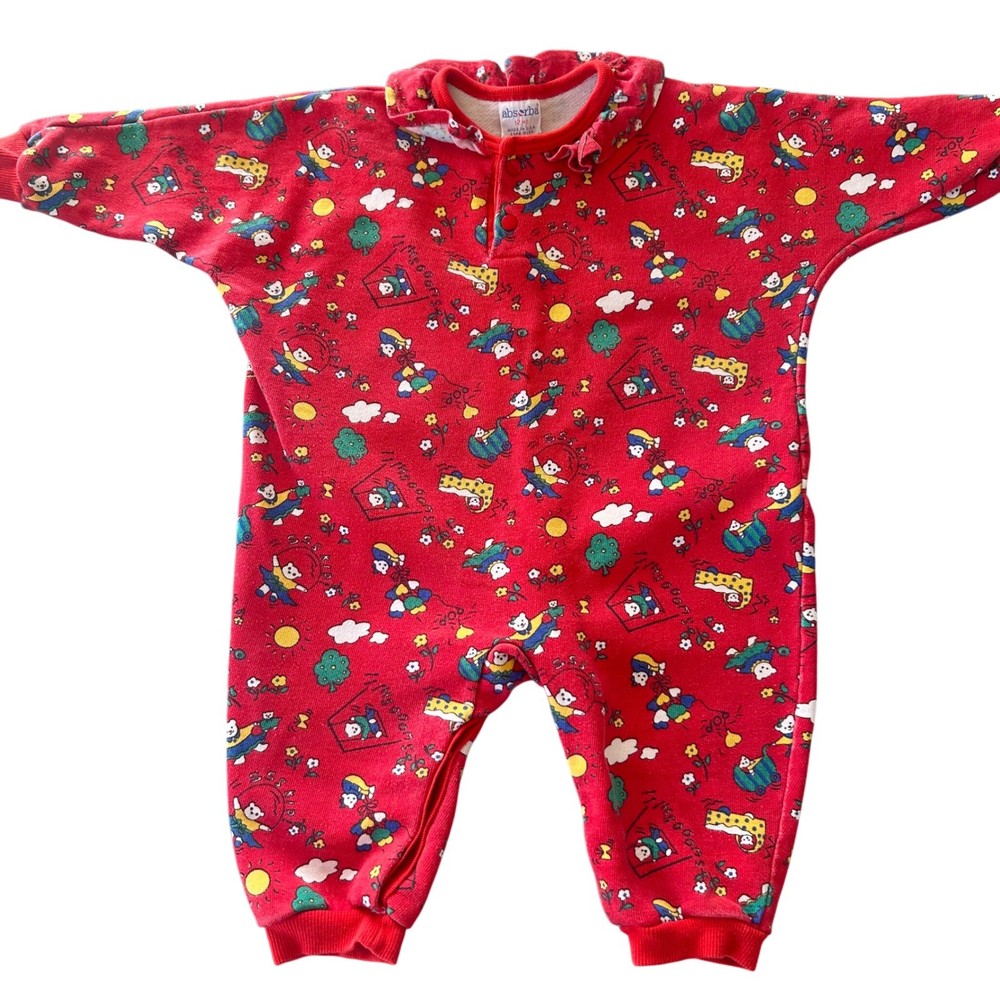 VTG Absorba Baby Red Footed Pajamas Romper Jumpsuit 12 Months Cute Characters