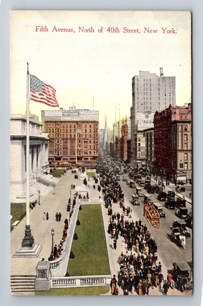 New York City NY, Fifth Avenue North Of 40th Street, Vintage Postcard