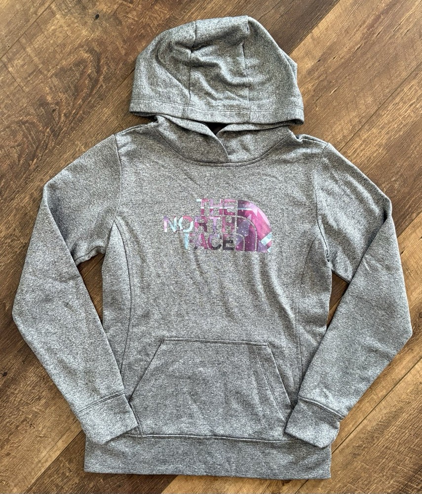 The North Face Women's Grey Pullover Hoodie Size S Pink Logo
