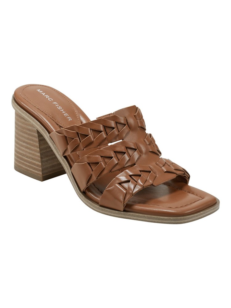 MARC FISHER Womens Brown Melita Open Stacked Heel Slip On Heeled Sandal 9.5 M