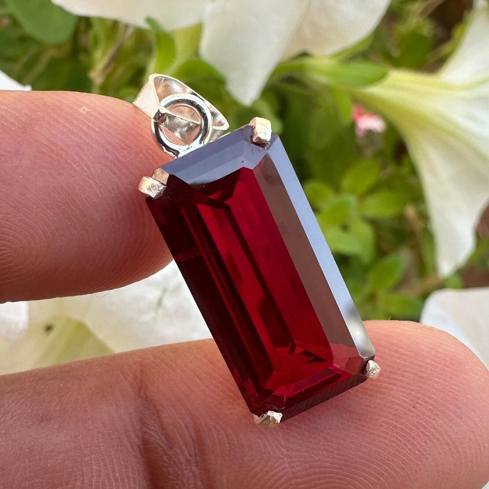Natural Certified 20 Ct Red Ruby Gemstone Pendant In Solid 925 Sterling Silver