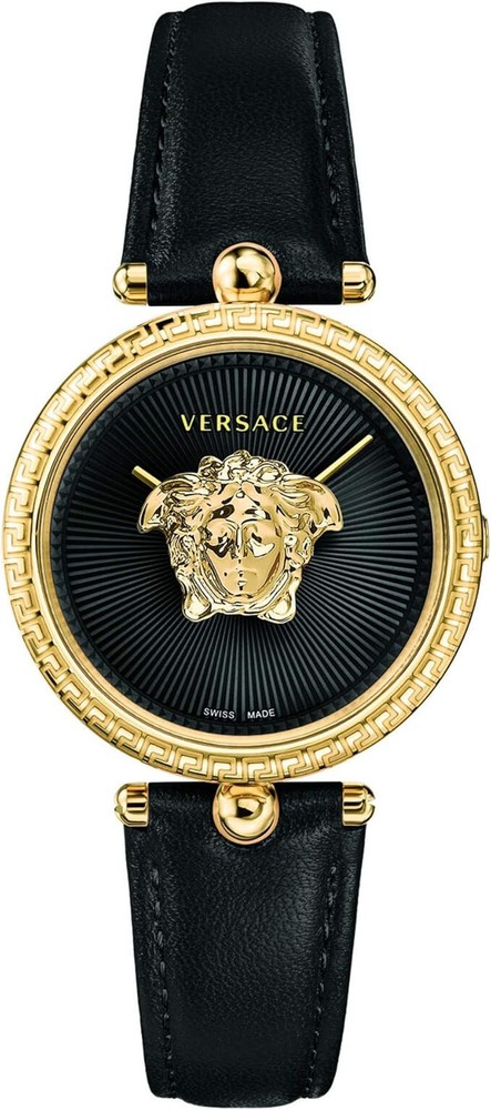 Versace Palazzo Empire Gold Black Leather Womens Watch VECQ00118
