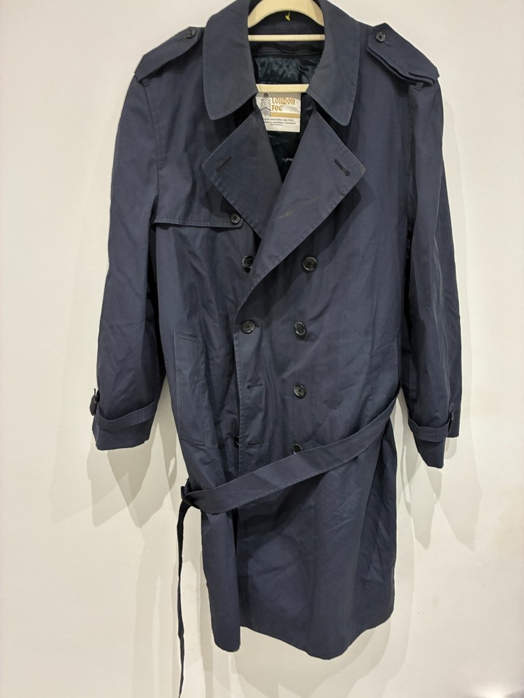 Vintage Trench Coat Mens 46R Navy London Fog Double Breasted Removable Liner