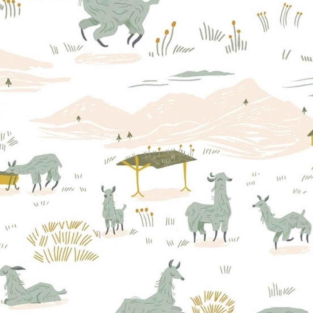 Dear Stella Cute Llama Farm White 100% Cotton Fabric by The Yard
