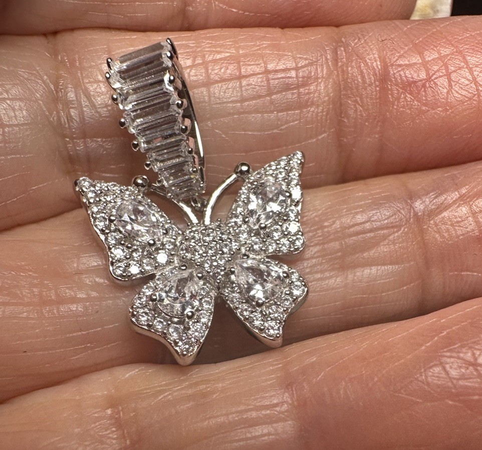 925 Sterling Silver Butterfly Pendant with CZ & Baguette Accents