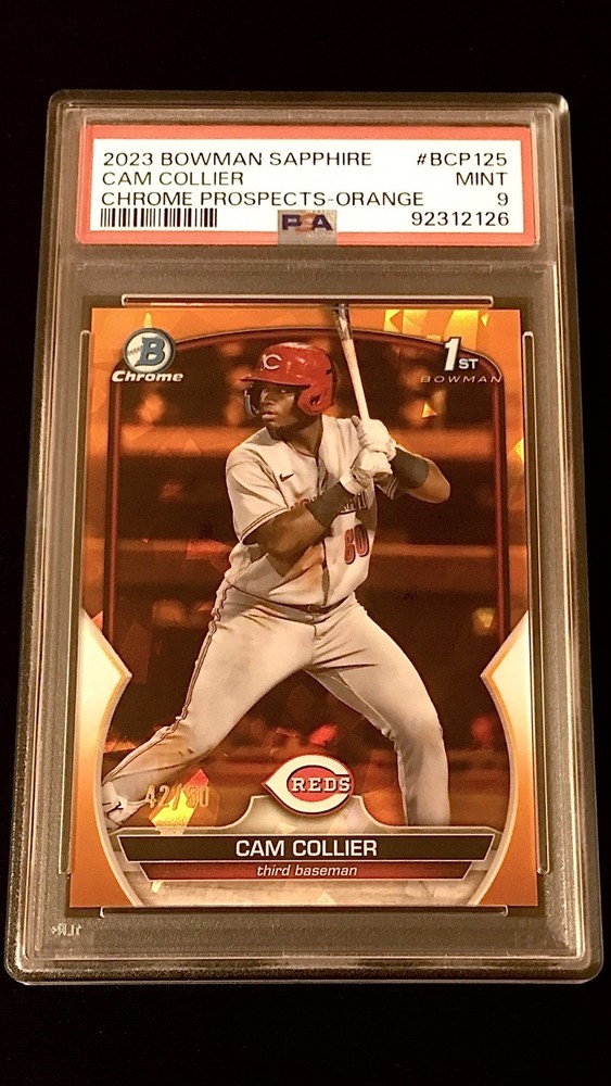Cam Collier 2023 Bowman Chrome 1st Sapphire Edition ORANGE PSA 9 Cincinnati Reds