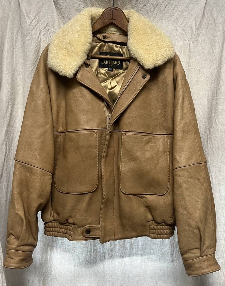 70S Vintage Lakeland Leather Boa Jacket Made In Usa A2 G1 Usn Pharaoh Clicker