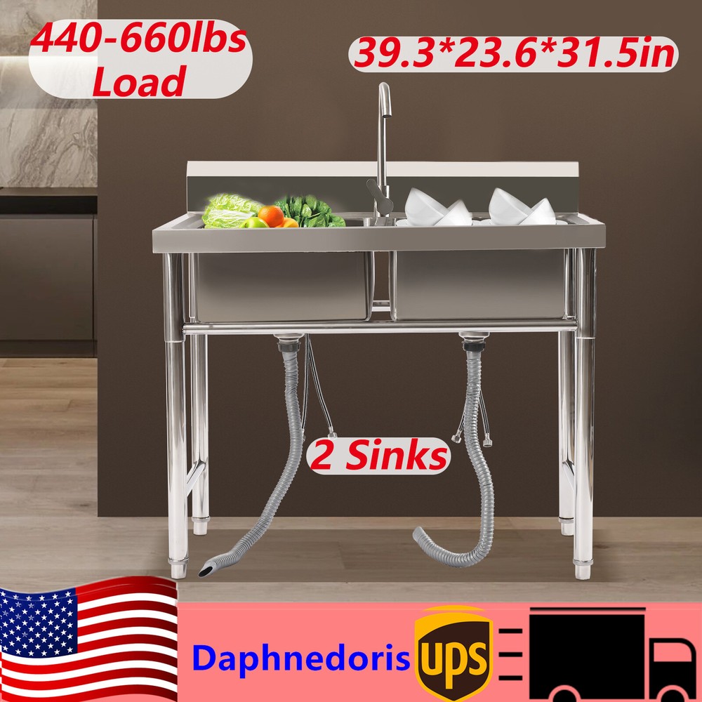 Commercial Double Compartment Stainless Steel Kitchen Sink for Restaurants  