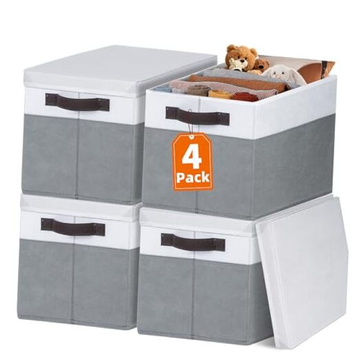 Large Storage Baskets Bins with Lids 4 Pack, Storage Baskets for Organizing