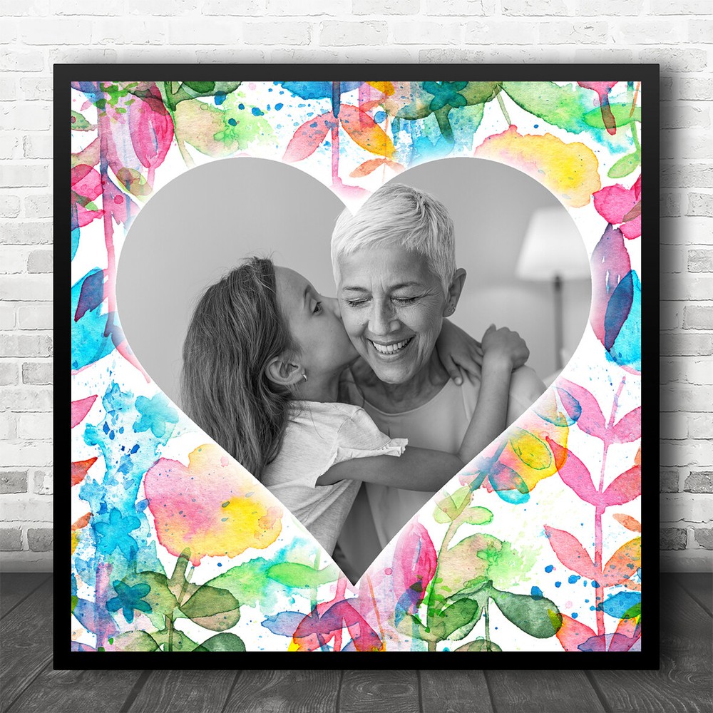 Vibrant Floral Photo Heart Square Personalised Gift Art Print