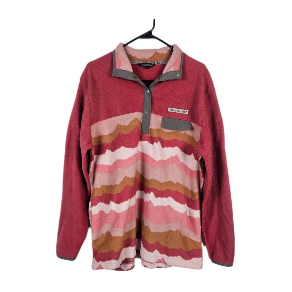 Simply Southern Fleece Pullover Snap Front Mauve Pink XL Mountain Pattern Cozy Winter Wear  