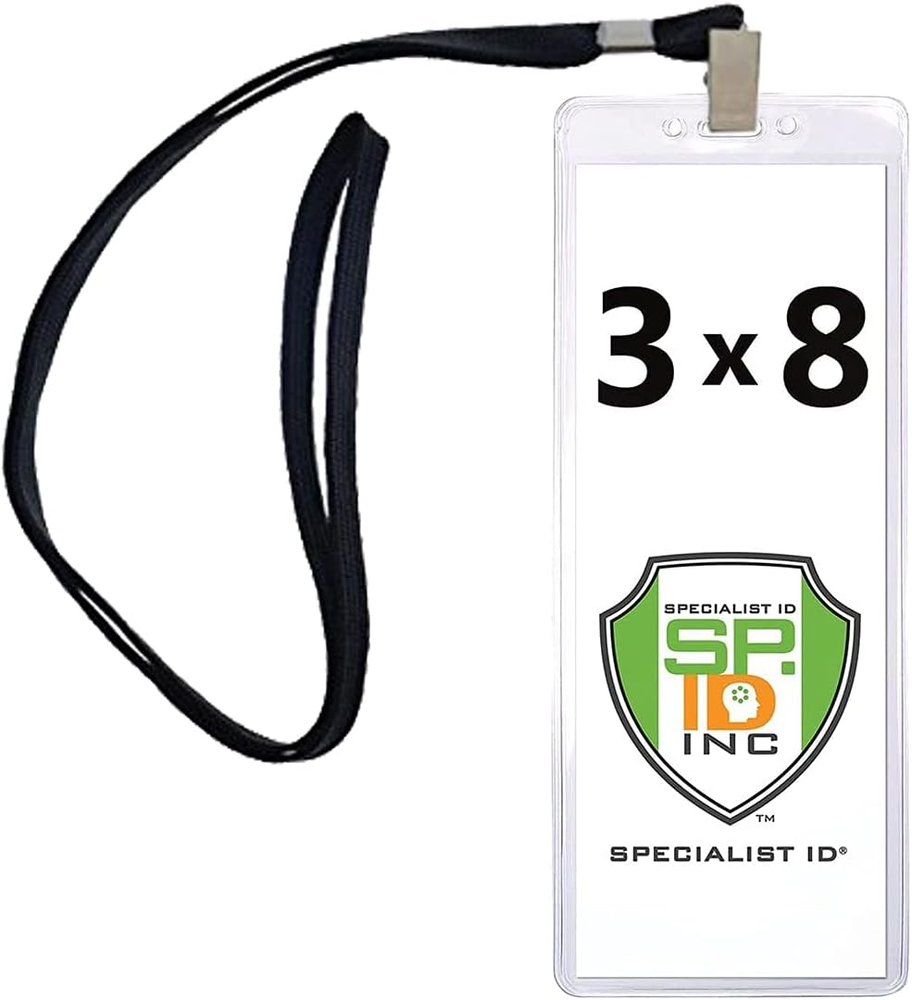 2 Pack - Heavy Duty 3X8 Ticket Badge Holder with Lanyard - Clear Plastic Extra
