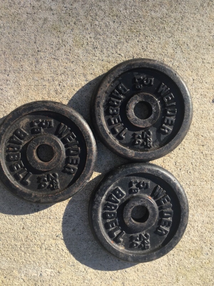 Three Vintage WEIDER Plates 5 lb each. 15 Pounds Total. 1