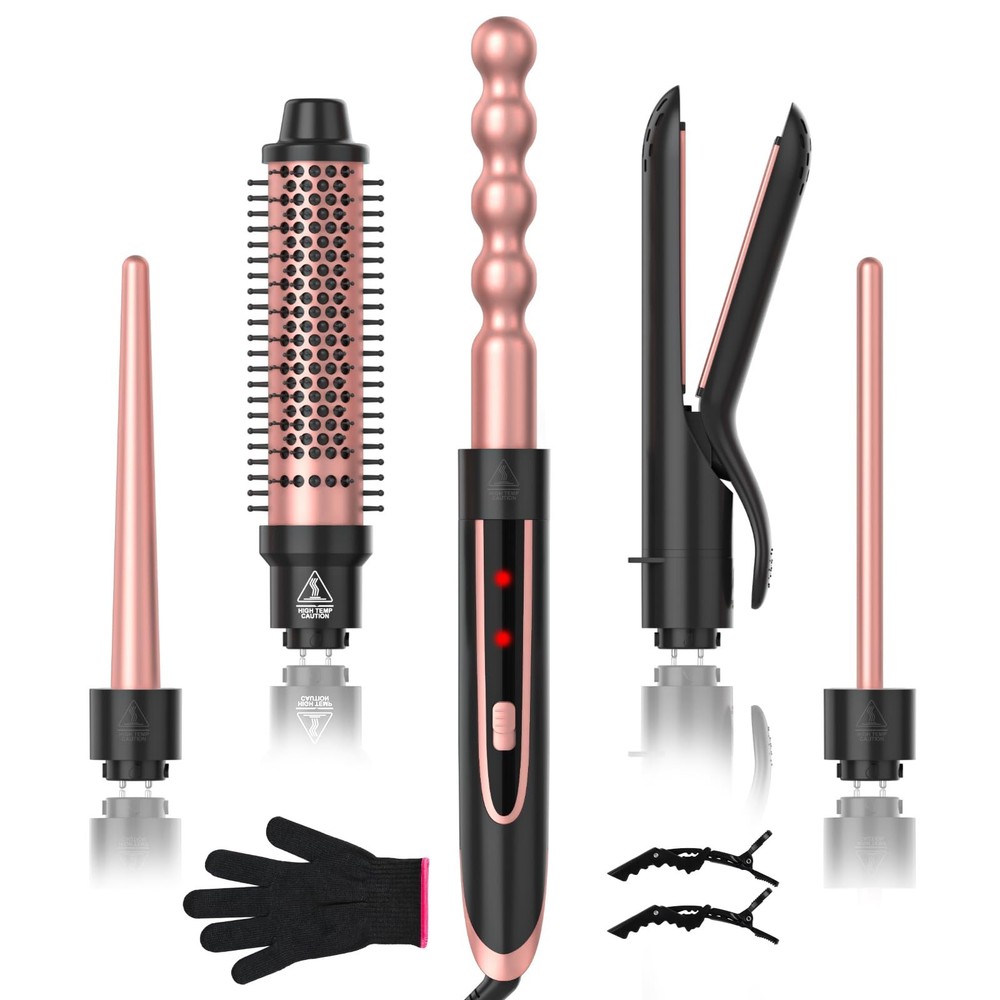 5-in-1 Curling Wand Set with Brush, Straightener & Styling Tools
