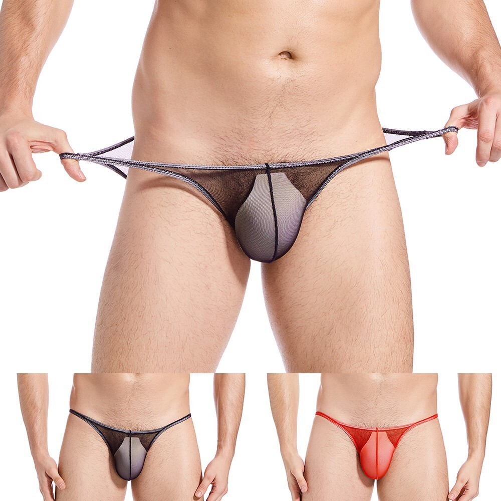 G-String Men Briefs Low Waist Panties Polyester See-Through Bulge Pouch