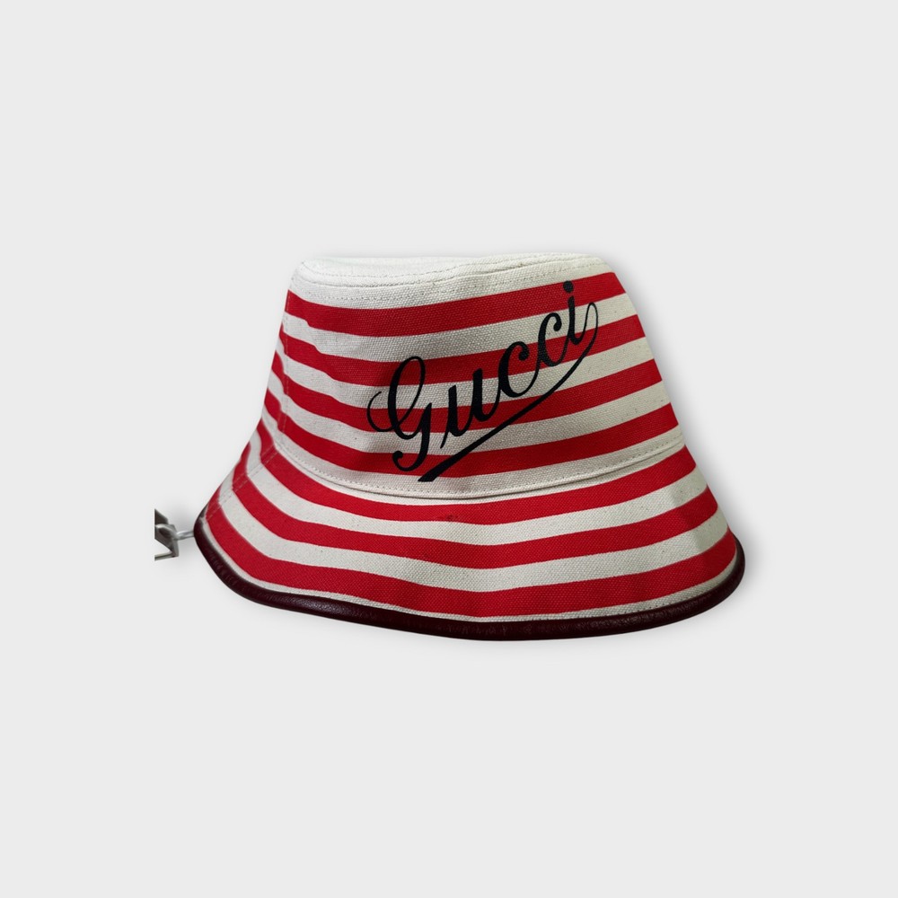 NWT Gucci Striped Canvas Bucket Hat Red/White Authentic