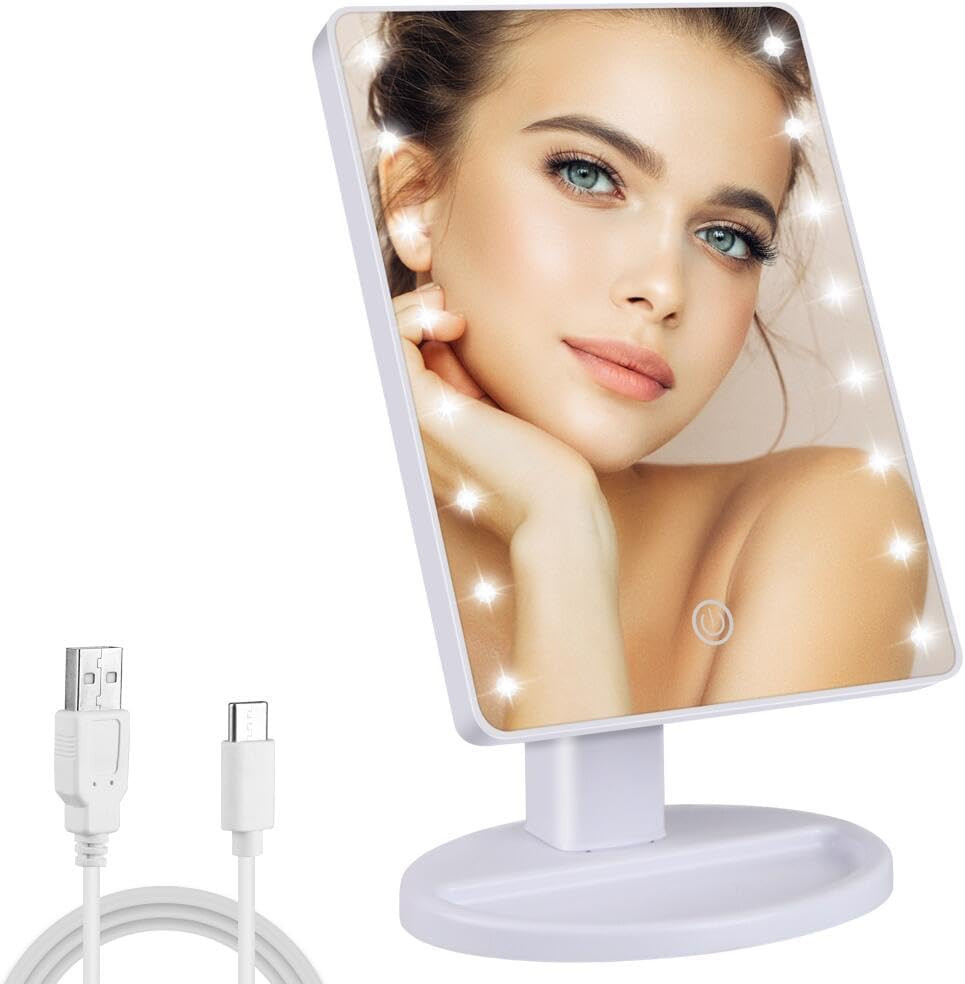 16 LED Lighted Makeup Mirror 10.5x6.5 Inch White Vanity Mirror