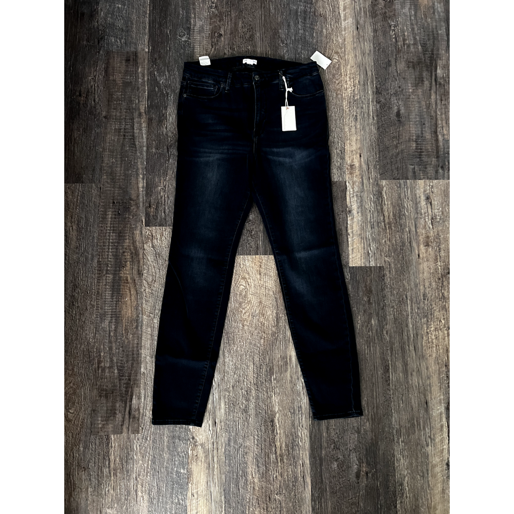 Good American Good Waist Stacked Jeans Sz 18 Skinny High Rise Stretch Dark Faded