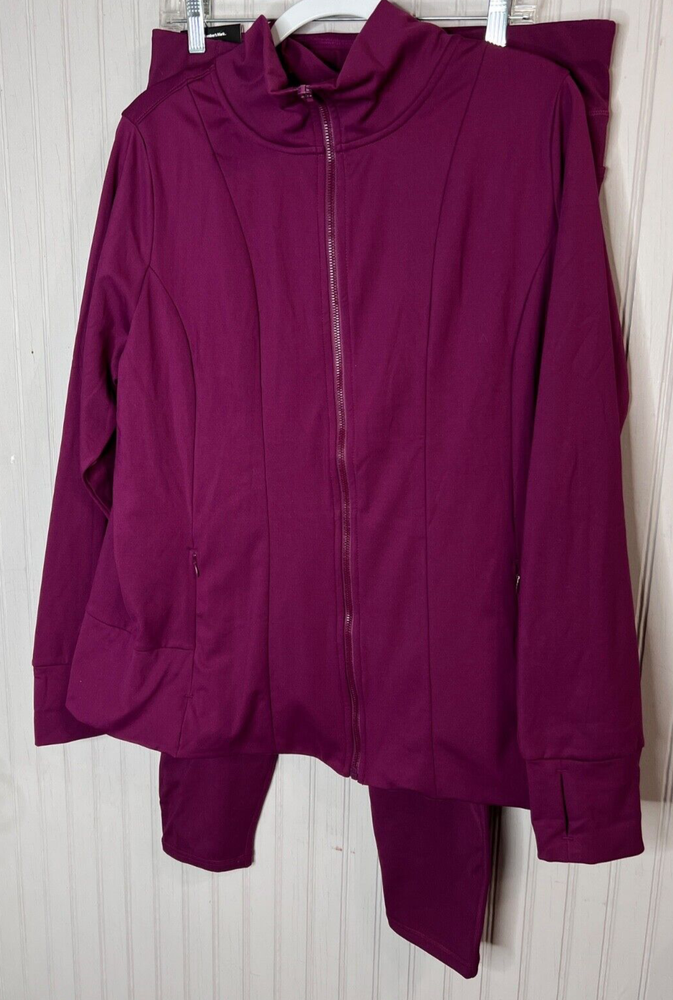 Women's Burgundy Purple Jacket & Leggings Set XXL with Zip Pocket - New-image
