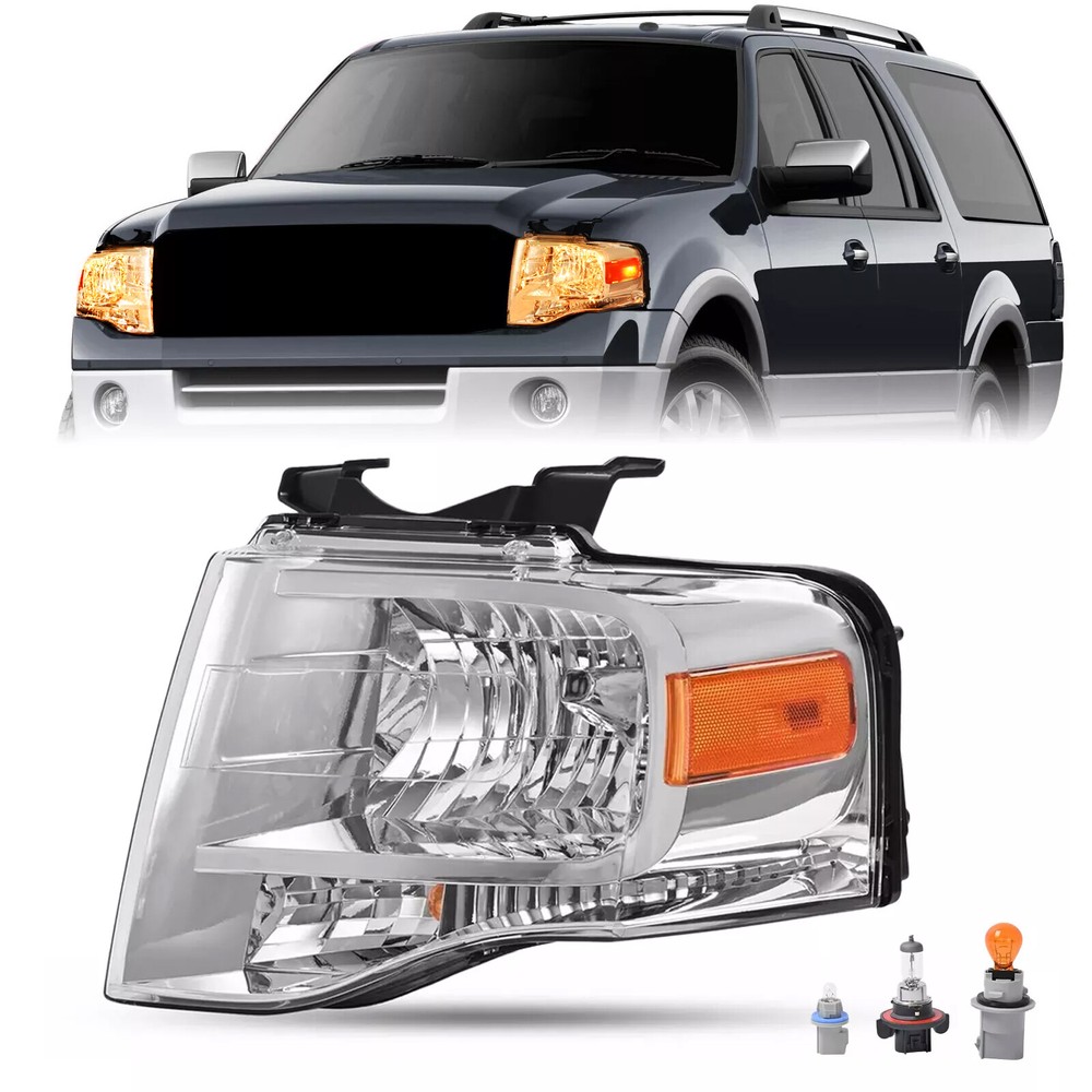 Left/Driver Side Chrome Headlight Halogen Lamp For Ford Expedition 2007-2014 New