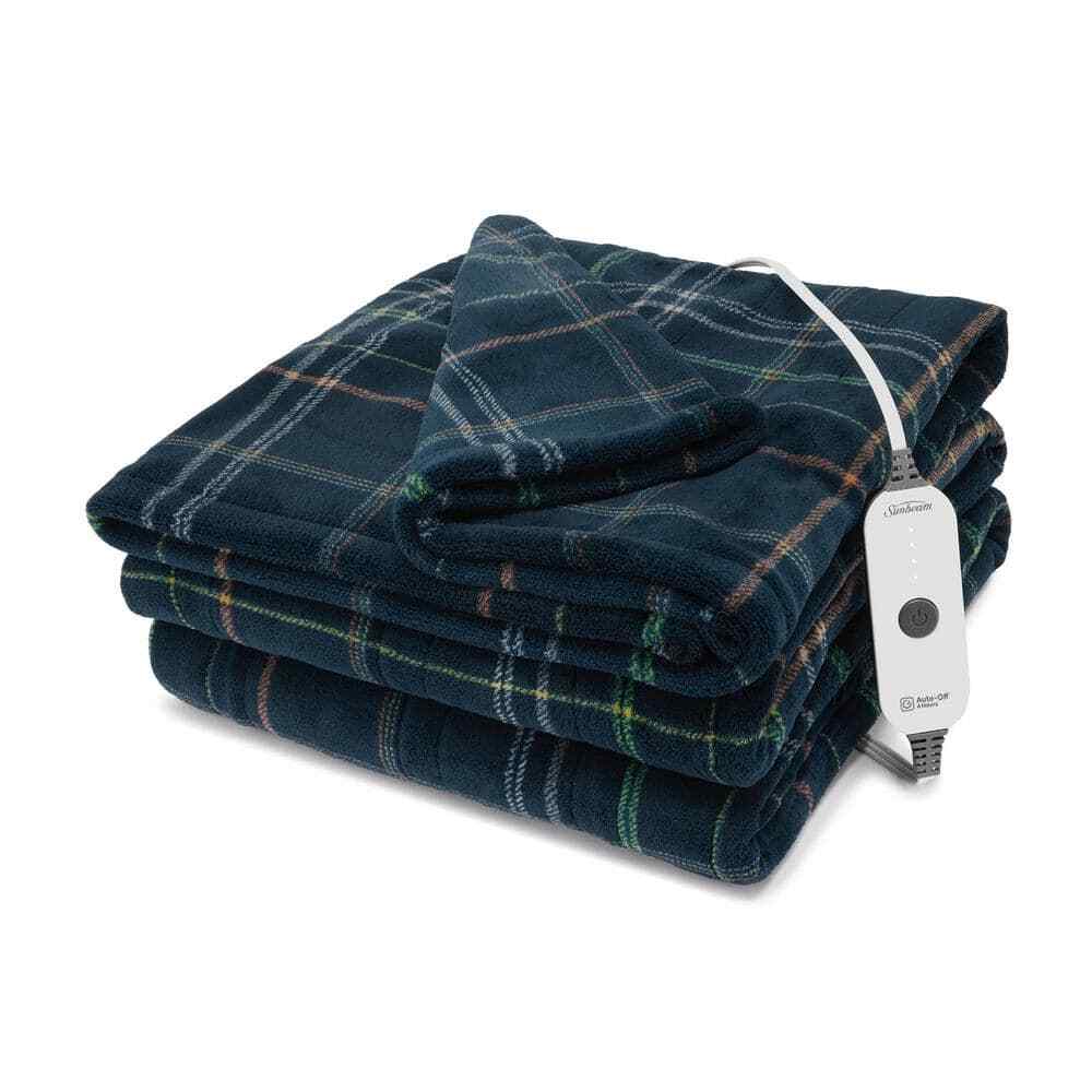 Electric Throw Nordic Premium Mega Size Heated Blanket, Belfast Blue Plaid, 96 i