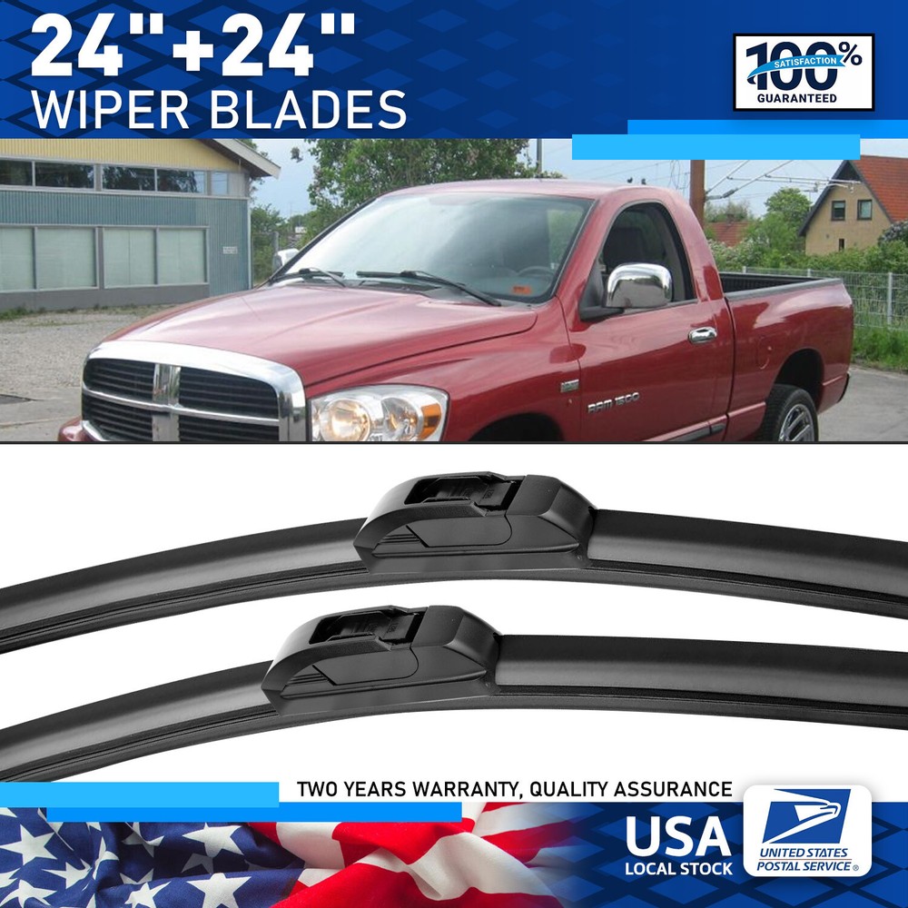 24+24 Inch Bracketless Wiper Blades Set OEM Quality Black Front Pair