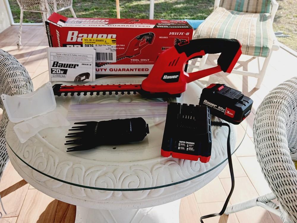 Bauer 19117c-8 20v Cordless Electric Hedge Trimmer SET WBattery Charger