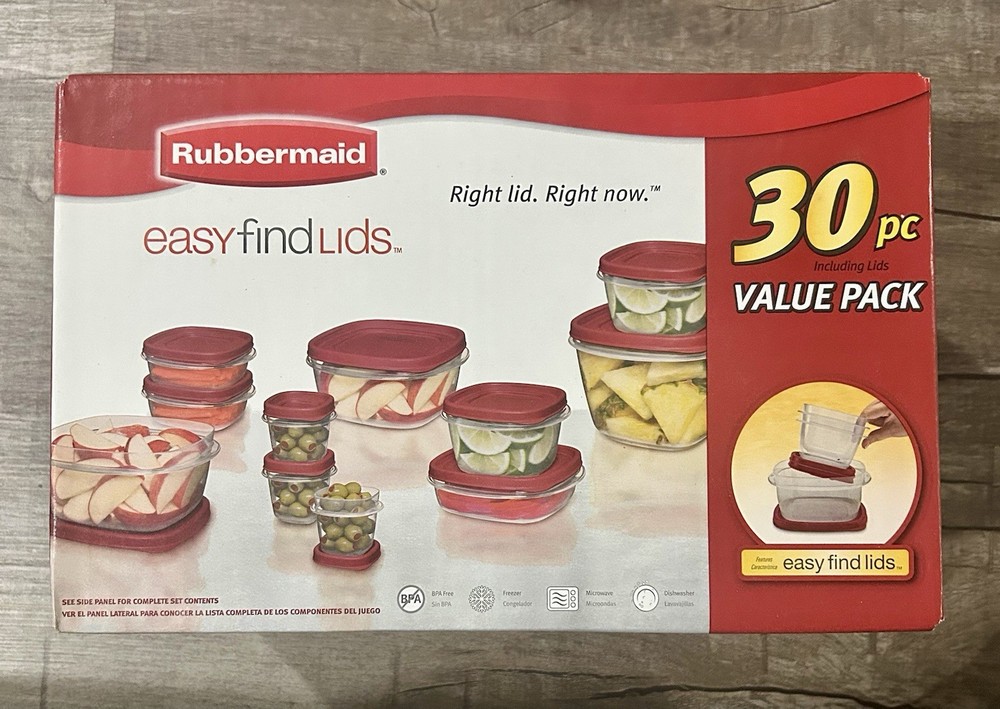 Rubbermaid Easy Find Lids Food Storage Containers, 30-Piece Set, Red NIB Sealed
