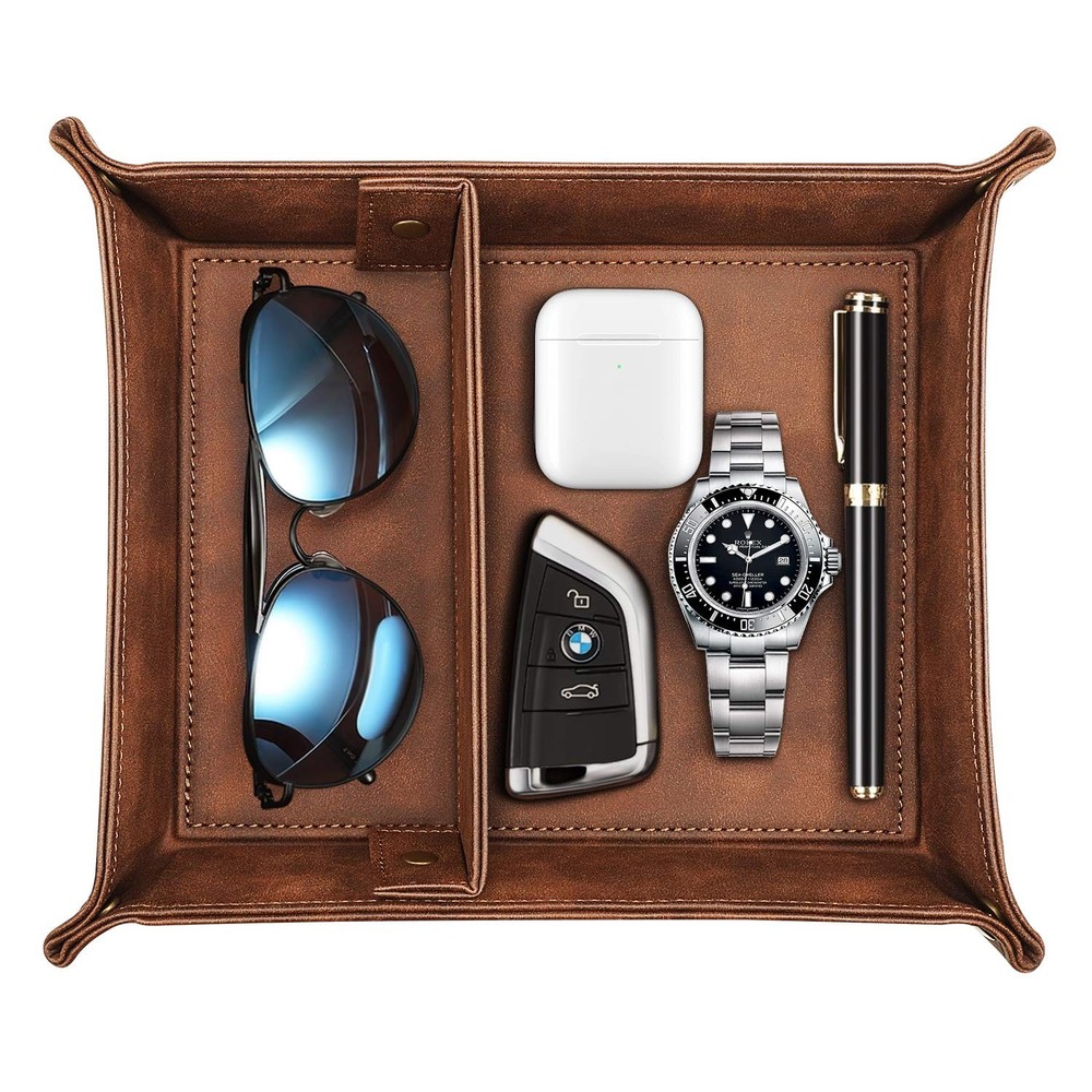 Desktop Valet Tray with 2 Removable Compartments - Catchall Storage Organizer