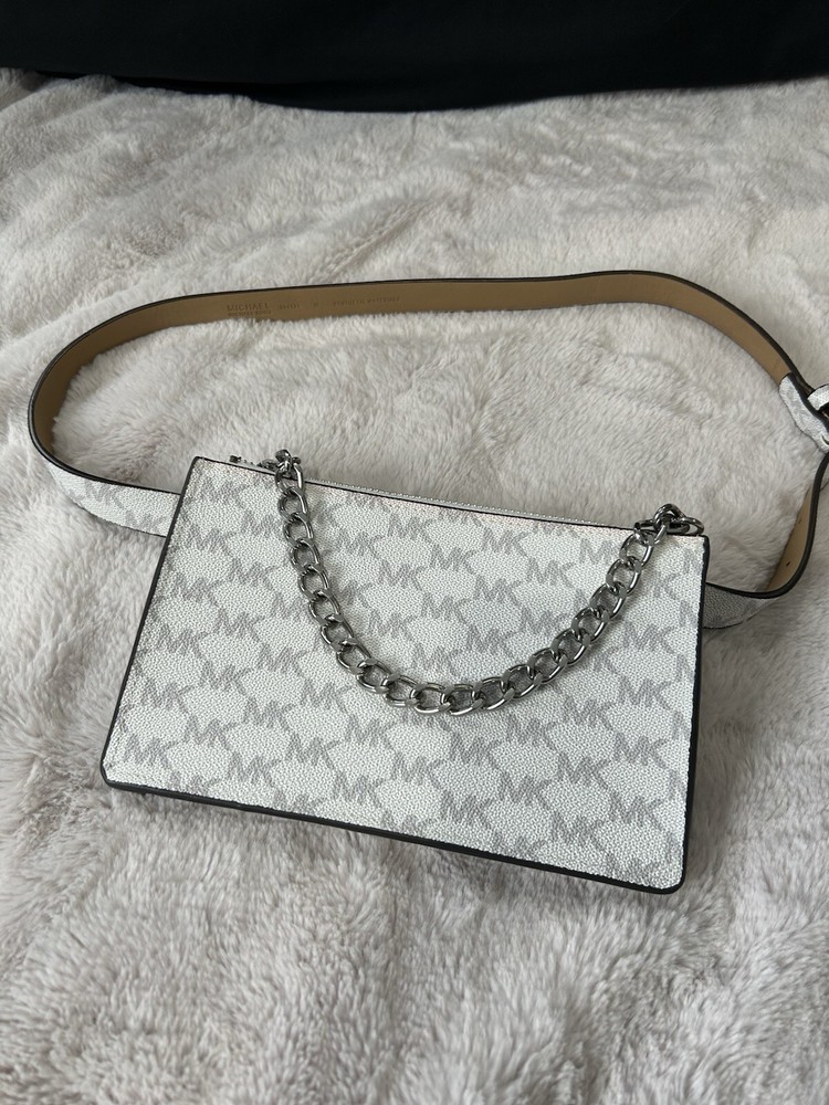 Michael Kors Women's Signature Logo Pull Chain Belt Bag In White/vanilla