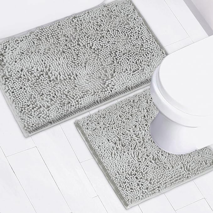 Bathroom Rugs Chenille Bath mat 2 Piece Set, Super Absorbent, Strong PVC Non ...