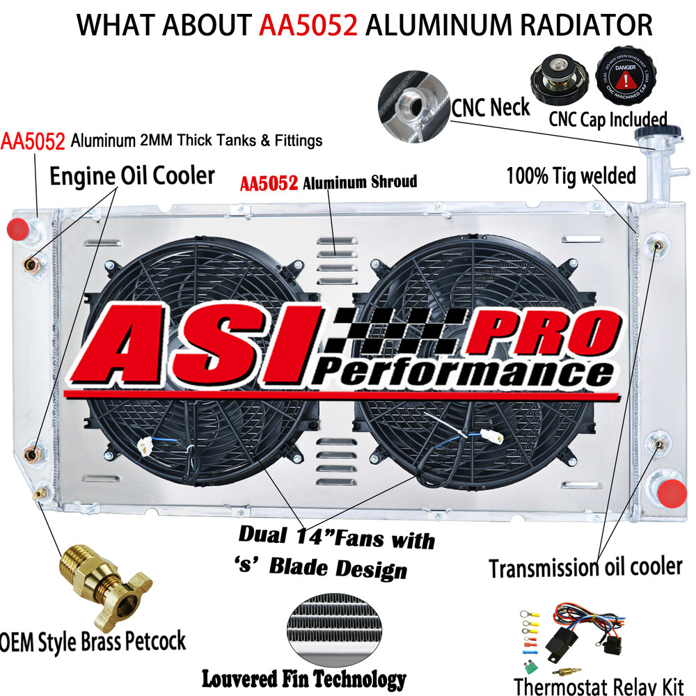 4 Row Radiator Shroud Fan For 2004 2016 Chevrolet Express GMC Savana 2500 3500