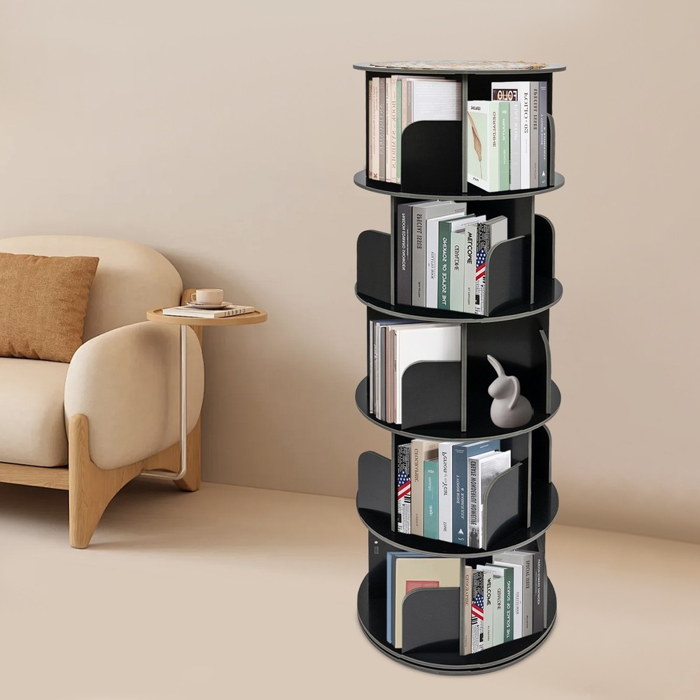 5 Tier 360° Rotating Bookcase Freestanding Storage Display Rack