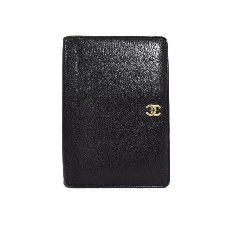 CHANEL No 5 Black Leather Bifold Wallet with Coco Mark 1998 Japan