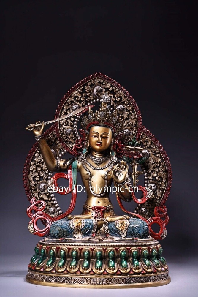 14'' Nepal bronze colored drawing handicraft buddhism Manjusri Bodhisattva