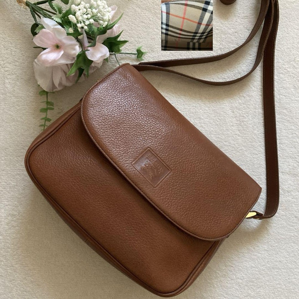 Burberry Shoulder Bag Nova Check Leather Brown Authentic F1204238