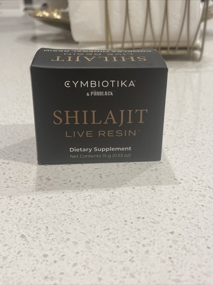 Cymbiotika Pure Shilajit Live Resin Elemental Gold/Silver 15g Jar Measured Scoop