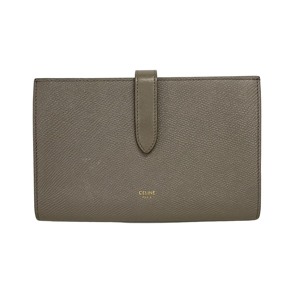 CELINE Large Strap Bifold Wallet Gray Leather Used