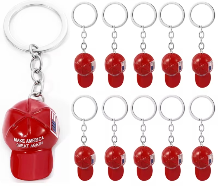(10) MAGA Make America Great Again Hat With American Flag Keychains - TRUMP 2024