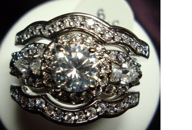 Round Cut Moissanite Vintage Bridal Ring  Set 14k White Gold 4.15 Ct Jewelry