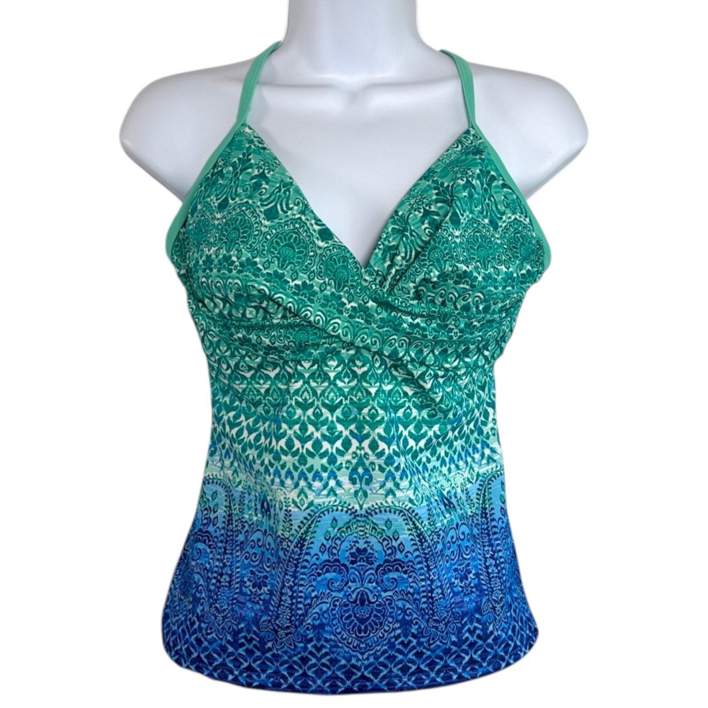 Athleta Womens Ruched Twisted Underwire Criss Cross Back Tankini Top Sz 34D DD