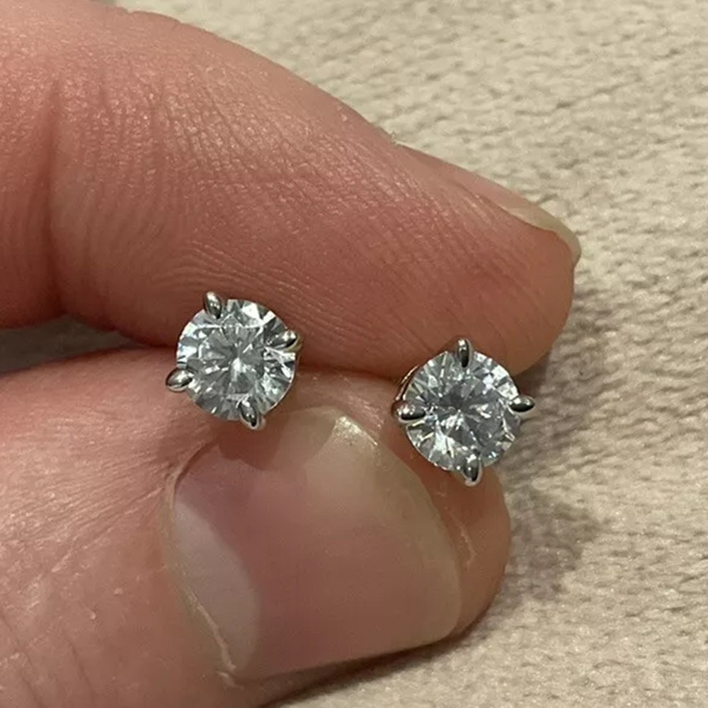 1.0 Carat Lab Created Diamond Round Solitaire Stud Earrings Platinum Plated 925