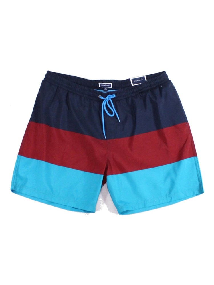CLUBROOM Mens Blue Expandable Waist Color Block Classic Quick-Dry Swim Trunks S