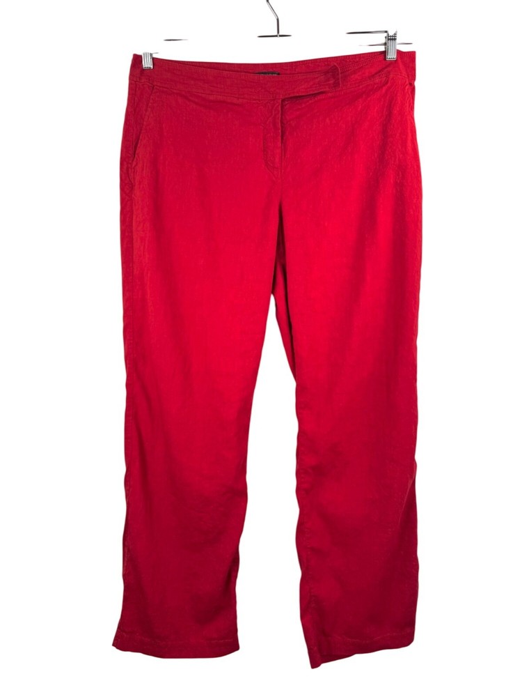Eileen Fisher Linen blend stretchy wide leg trouser pants preppy 90s red sz 16